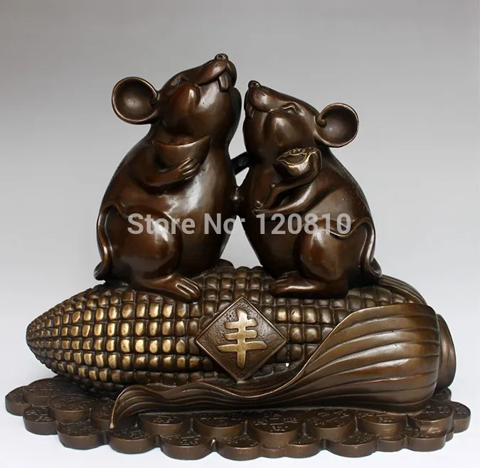 

A Pair Hand Carved Chinese Bronze Statue - Mouse & Corn