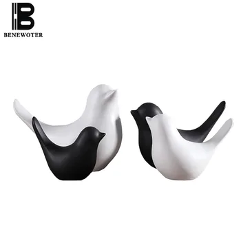 

Pastoral Style Creative Black White Birds Decoration Office Desktop Mini Figurines Home Feng Shui Art Miniatures Wedding Gifts