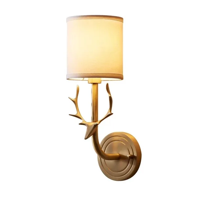 Deer antler brass material wall lamp fabric shade deer head scones Rural countryside Living room bedroom | Освещение