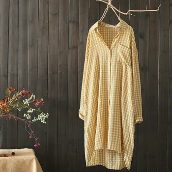 

Plus Size 5XL Cotton Plaid Women's Shirt Check Long Sleeve Turn-down Collar Casual Shirts Tops 2020 Summer Loose Women Top