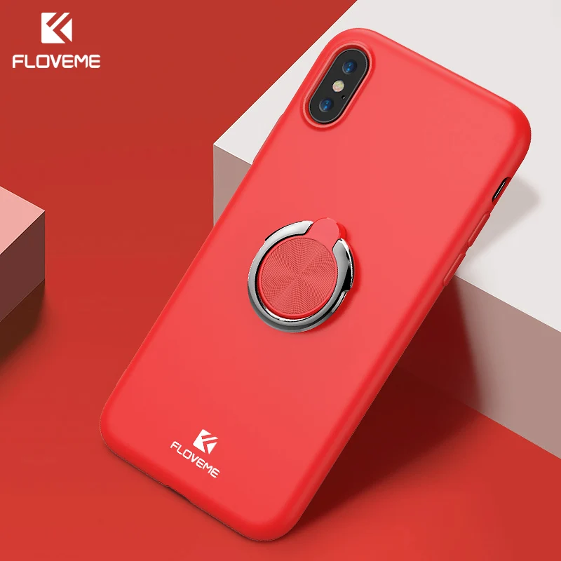 Floveme кольцо Stander чехол для телефона iPhone 7 7 8 Plus Магнитная Подставки Автомобильный держатель для iPhone X 8 10 Ультра тонкая Обычная Чехол IX чехол на айфон 7 8 X - Цвет: Red