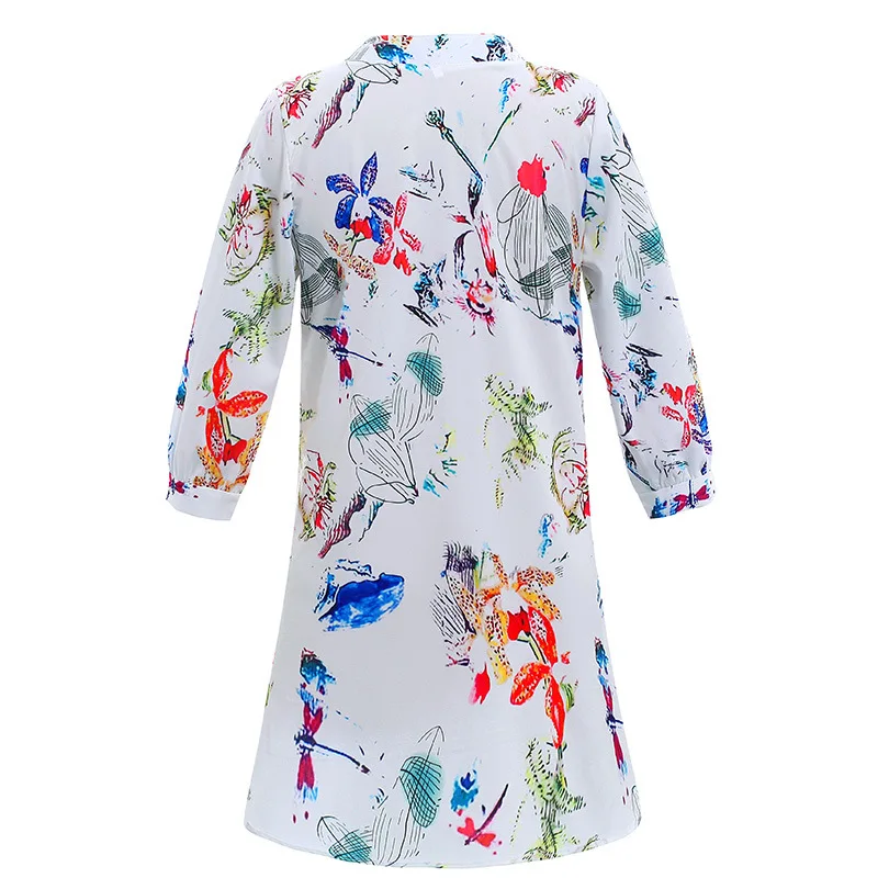 زائد حجم النساء بلوزة الأزياء الأزهار قمصان الخامس الرقبة ثلاثة الأكمام الربع عارضة السيدات طباعة قميص فضفاض القطن الإناث قمم 5XL