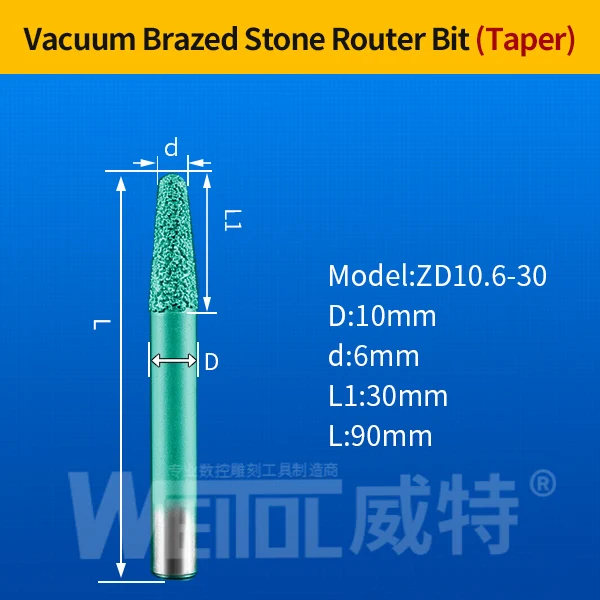 WeiTol 1 шт 6 мм Вакуумные Паяные фрезы для обработки камня ЧПУ мраморные режущие инструменты камень для станка с ЧПУ режущие биты для гранита - Длина режущей кромки: ZD10.6-30