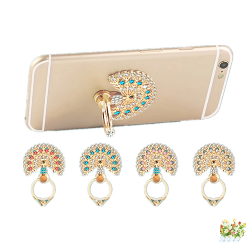 Peacock Shape Shiny Diamond Finger Stand 360 Degree Phone Metal Holder Ring For IPhone 5 6 6s 6plus 6splus 7 For Samsung Huawei