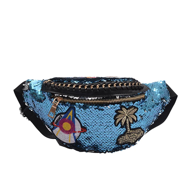 Новая мода Макияж поясная сумка для женщин, расшитая блестками женская сумка - Цвет: Синий