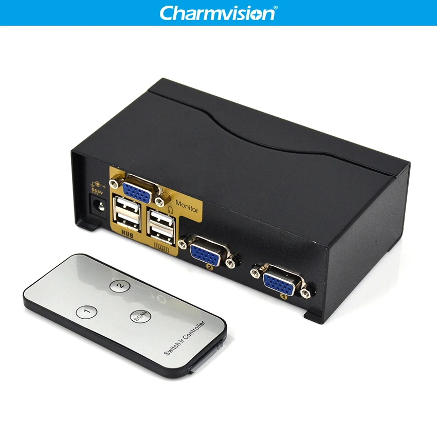 Charmvision UK201R 2 Posts PC hosts Input 4 USB2.0 HUB Output KVM Switch with Remote Control original cable Mini Auto switcher