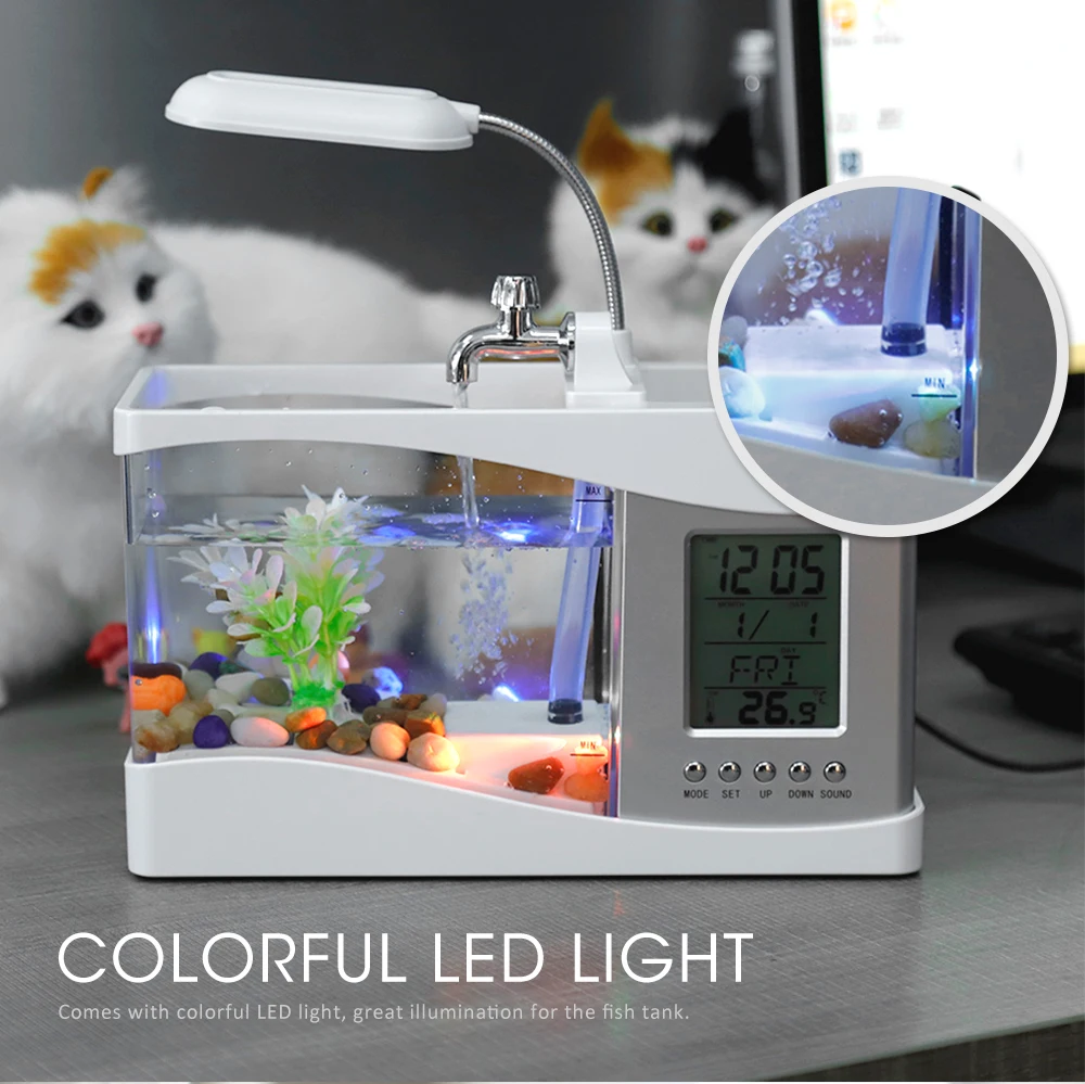 Аквариум USB мини аквариум с светодиодный светильник ЖК-дисплей экран и часы украшение аквариума Прямая поставка