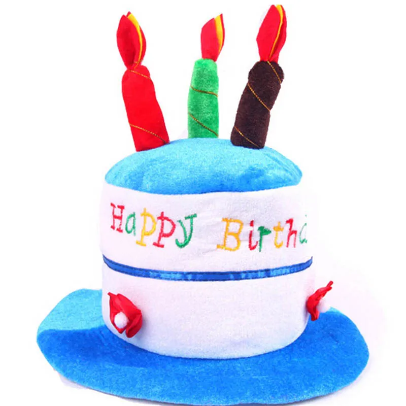 Happy Birthday Hat Soft Plush Cake Candles Hat Caps For Children Boys