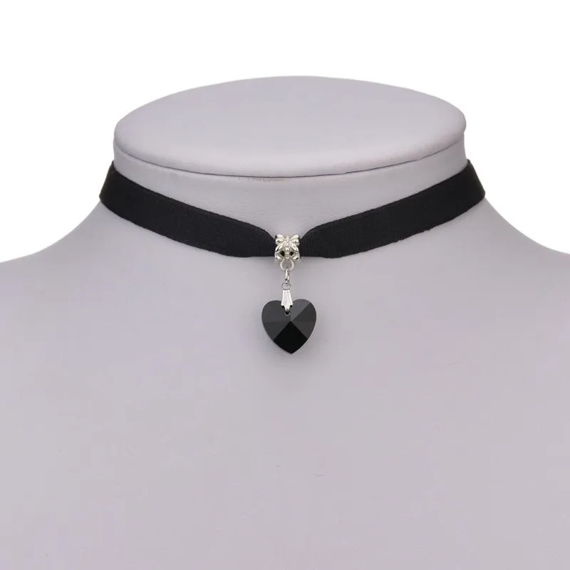 New Fashion Woman Velvet Choker Heart Crystal Pendant Necklaces For Women Jewelry Female Black Ribbon Necklace Party Gift Collar - Image 3