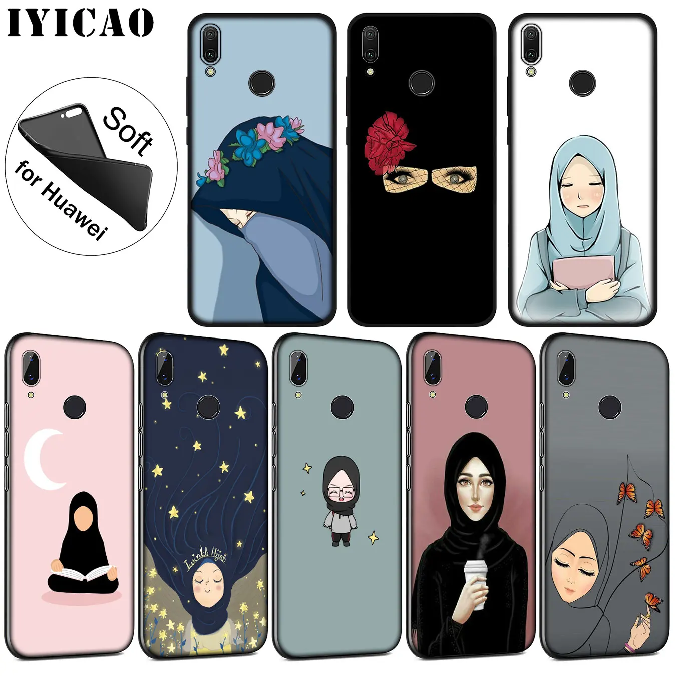 IYICAO Muslim Islamic Gril Eyes Woman Soft Silicone Case for Huawei P30 P20 Pro P10 P9 P8 Lite Mini 2017 2016 P smart Z 2019 |