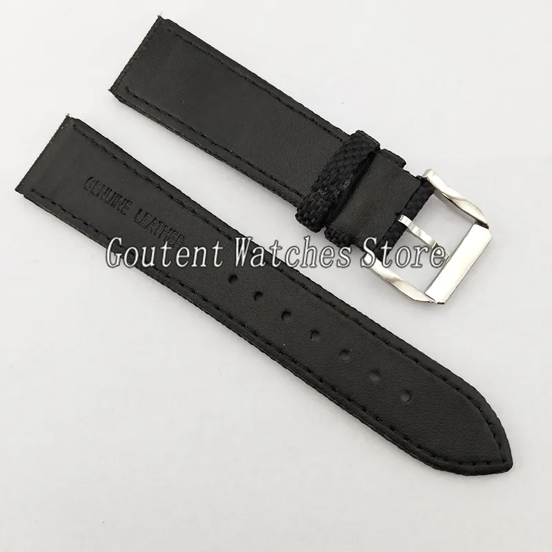 

Parnis 21mm Black Leather Strap Buckle Fit Men Watch p817