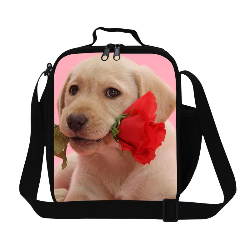 3D принт собаки с розой детские сумки для еды детская дорожная сумка для пикника девочек портативный пакет еды термо Ланч сумка для офиса - Цвет: Бежевый