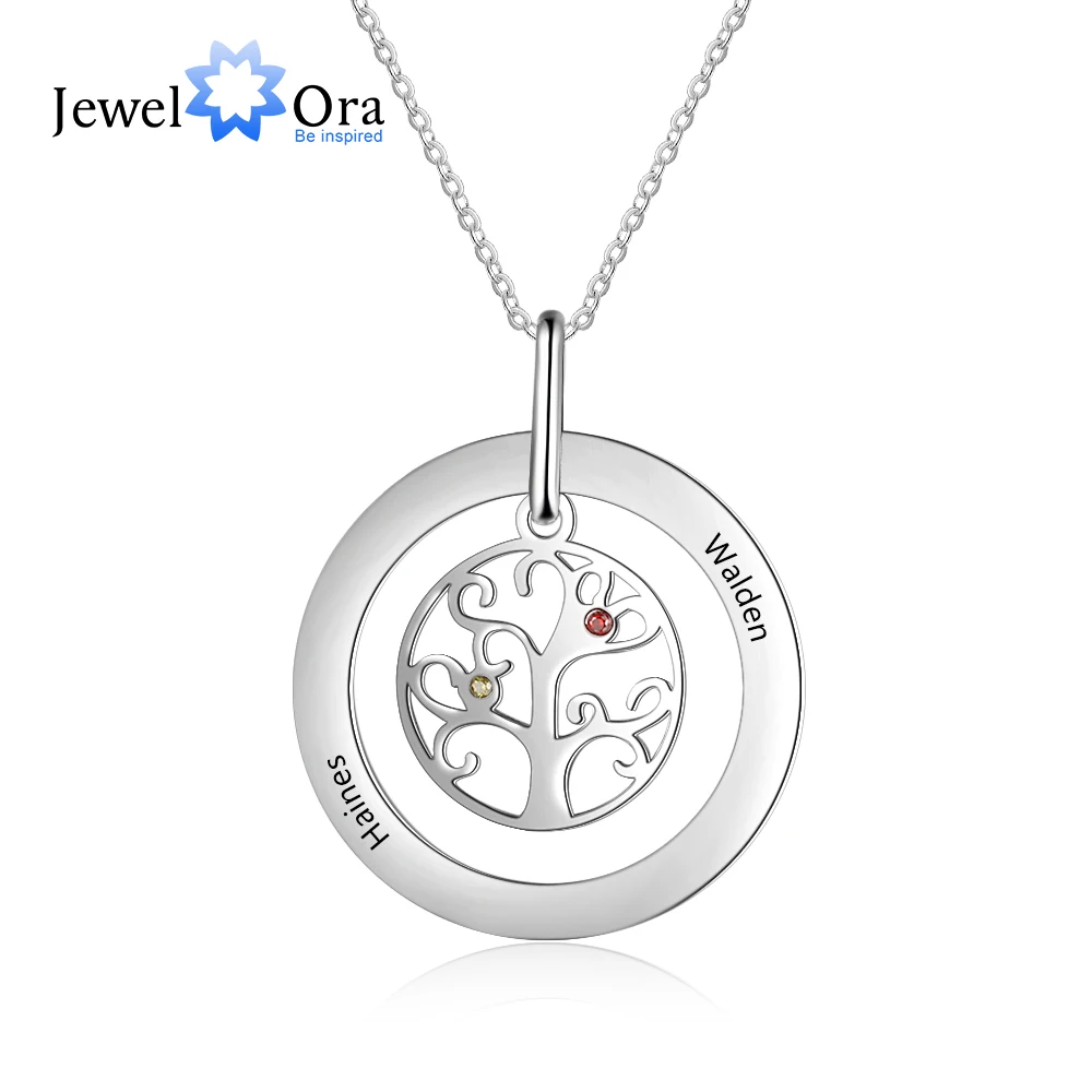 

Customized Family Tree of Life Necklace with 2 Birthstones Stainless Steel Personalized Gift for Mother Mom (JewelOra NE103241)