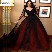 Новое поступление, вечернее платье с длинным рукавом, v-образный вырез, полностью Расшитое Бисером, вечерние платья, черное, арабское, дубайское, официальное платье