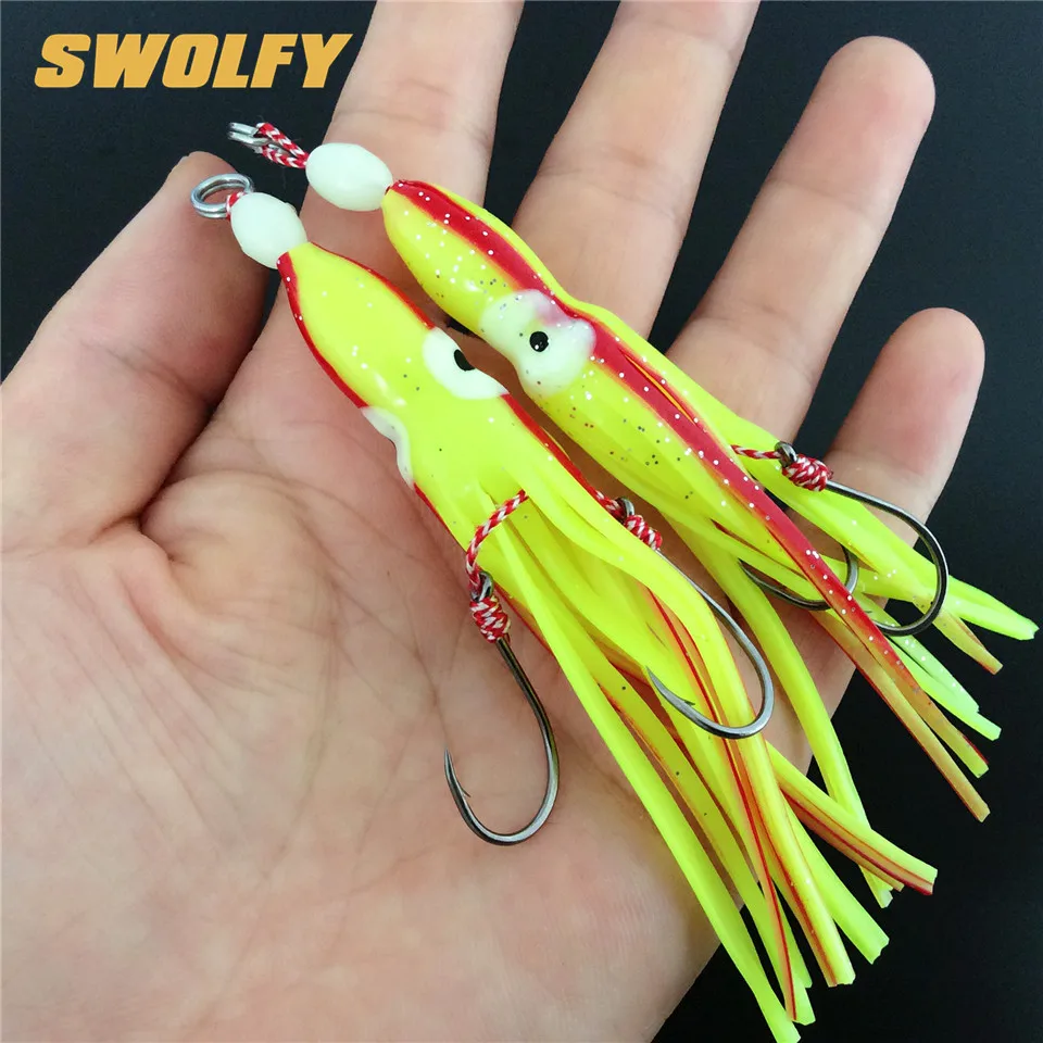 Swolfy 12pcs 10cm/6g Soft Squid Skirt Fishing Tackle Sea Fishing Soft