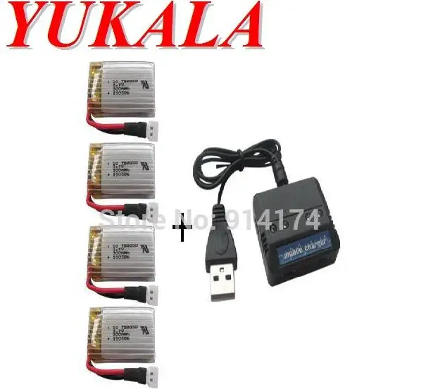 

YUKALA F180 1306 U816 U830 RC quadcopter 3.7v 300mah Li-polymer battery*4pcs+ charger case free shipping