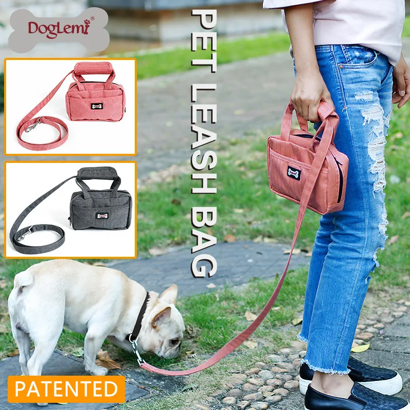 DogLemi Pet Leash Bag Dog Puppy Walking Leash with Functional Carrier Bag Set for Poopbag Treat