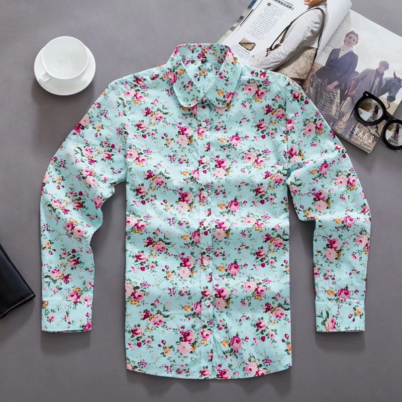 Блузка женская с цветочным принтом длинным рукавом и отложным воротником|blouses women