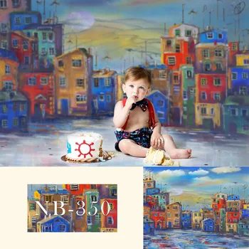 

Photography photo background children birthday party retro house cake photography background new born background photo