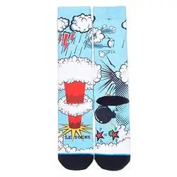 Счастливые мужские носки Забавный принт Harajuku Хип-Хоп Ретро Уличная мода носки без пятки Экипаж уличная одежда для катания на скейтборде Funky