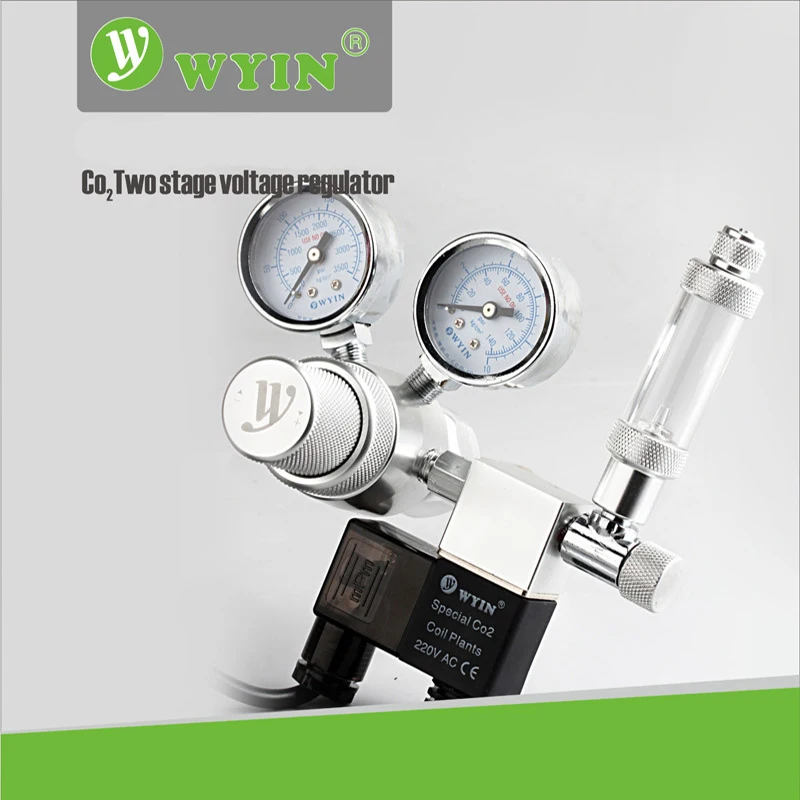 

110V 220V Dual Gauge Display Aquarium Co2 Regulator Bubble Counter Magnetic Solenoid Check Valve W21.8 G5/8 M22 Thread