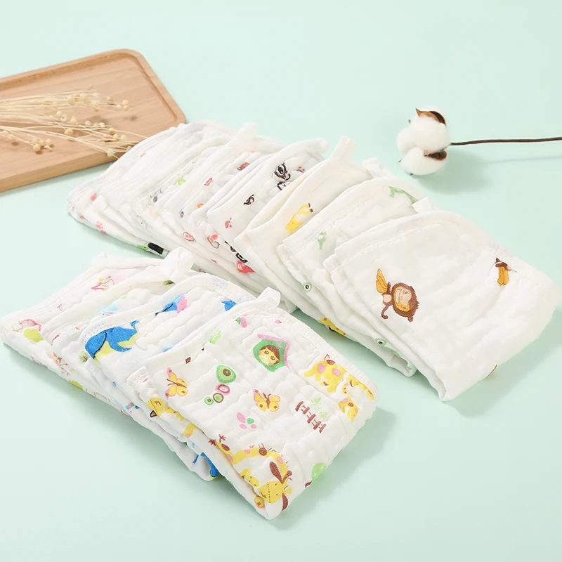 

10pcs baby cotton wash handkerchief 6 layer gauze square towel baby mouth towel children's face towel with hooks 33*33cm