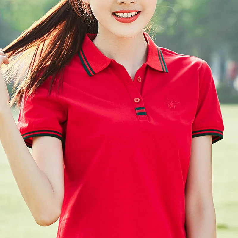

Slim Fit Women Polo Shirt Contrast Color button Pinstripe Casual Solid Color Polo shirt Women 2019 Summer Tops for golf tennis