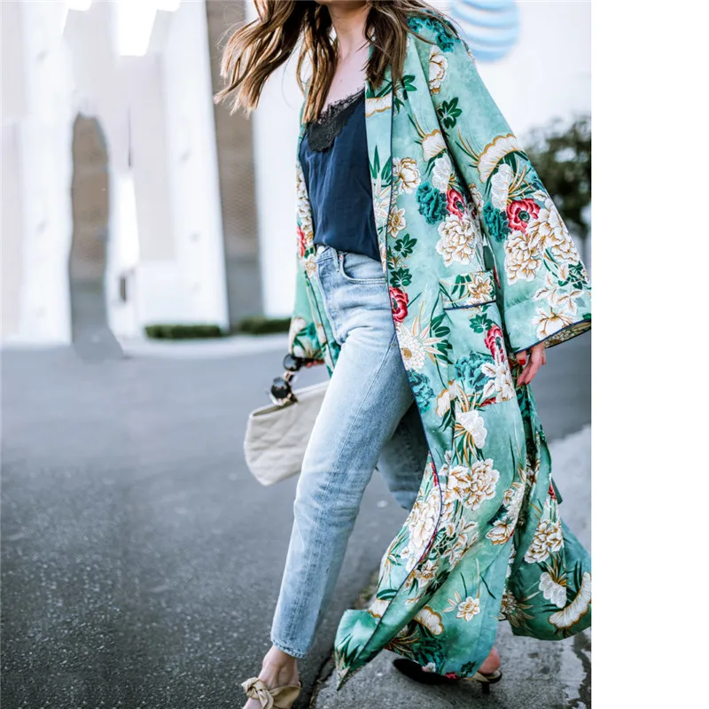 Solta de Chiffon para Mulheres Kimono para Mulheres Blusa de Flores Camisa Blusa Longa Floral Boho