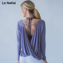 Открытой спиной Женские футболки для йоги легкая Рассыпчатая Стиль Лонгсливы Йога футболки Блузы для тренировок, спортивные майки быстросохнущая Топ для занятий йогой