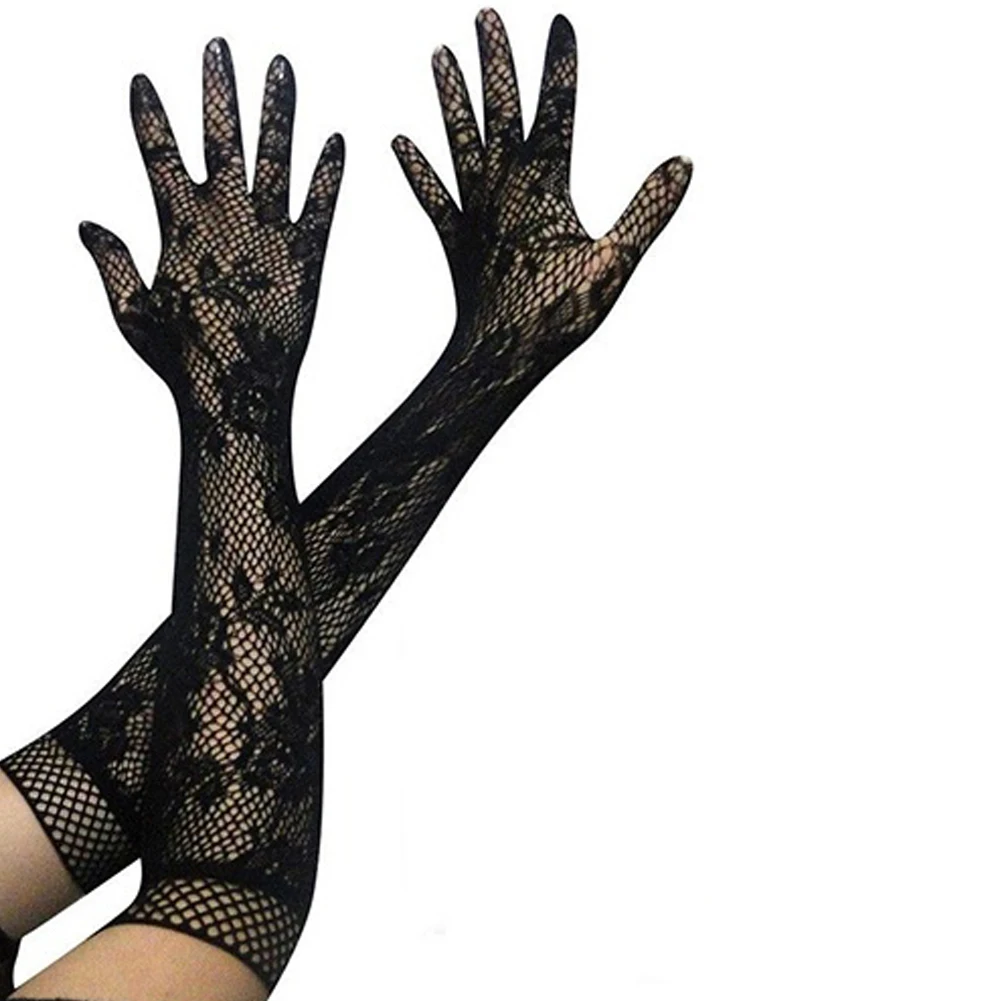 Женские сексуальные эластичные кружевные опера длинные перчатки солнцезащитные перчатки женские аксессуары для красоты - Цвет: Черный