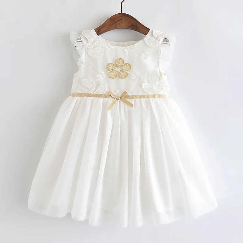 

Girls Dresses 2019 Summer New Children's Clothing Girls Sweet Flower Embroidery Round Neck Flying Sleeves Fluffy Dress
