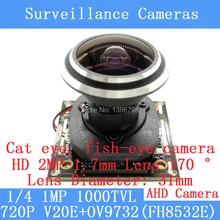 1/4 V20E+OV9732 Camera Modul 1MP 720P AHD 4in1 360 Degree Wide Angle Fisheye Panoramic Camera Infrared Surveillance Camera