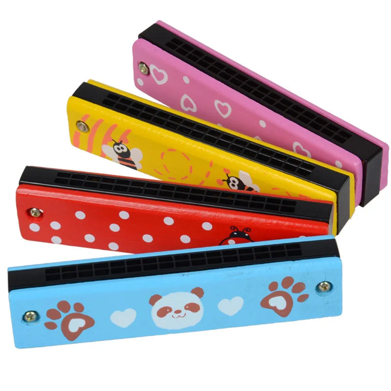 

1 Piece 13CM Kids Wood Plastic 16 Holes Harmonica Toy Fun Double Row Musical Early Educational Toy Random Color P15