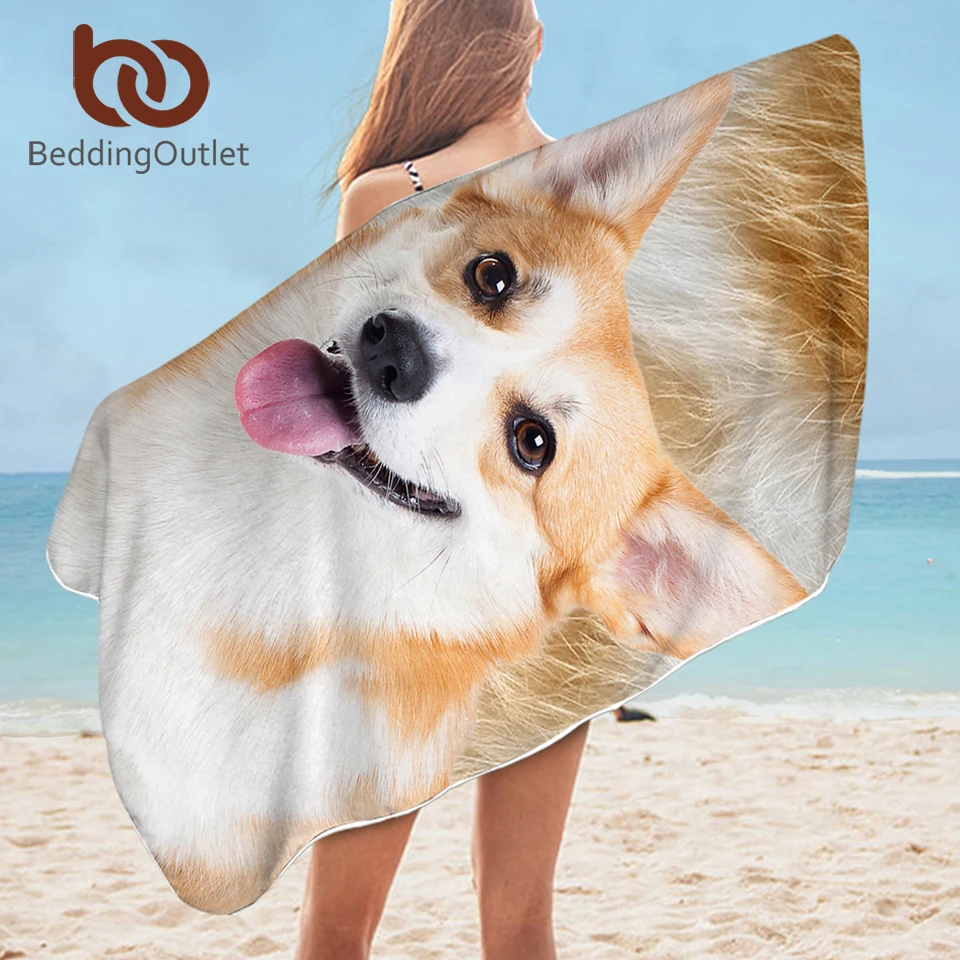 

BeddingOutlet Puppy Bath Towel Bathroom 3D Dog Beach Towel for Adult Corgi Pug Dachshund Microfiber Sunblock Wrap Blanket 75x150