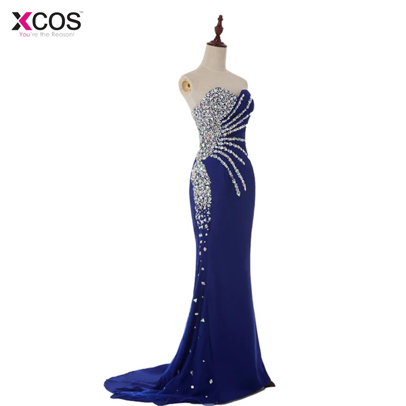 

Abendkleider Real Sample Cheap Sweetheart Mermaid Crystal Royal Blue Chiffon Long Evening Dresses Fashion Prom Dresses 2016