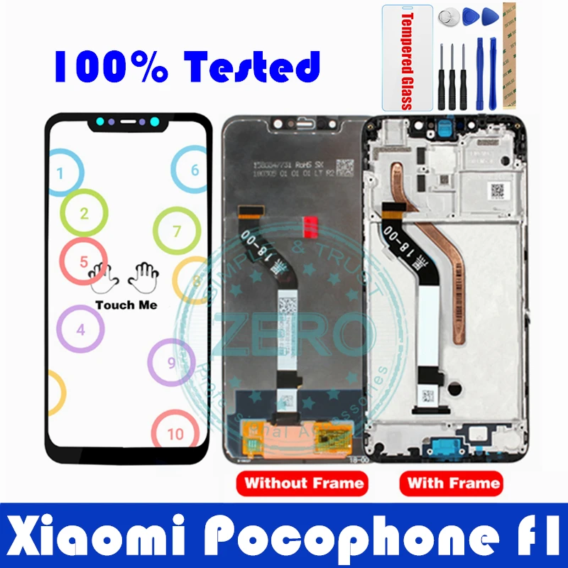 

Original Screen Xiaomi Pocophone F1 LCD Display + Frame 10 Touch Panel Poco F1 LCD Digitizer Replacement Spare Repair Parts