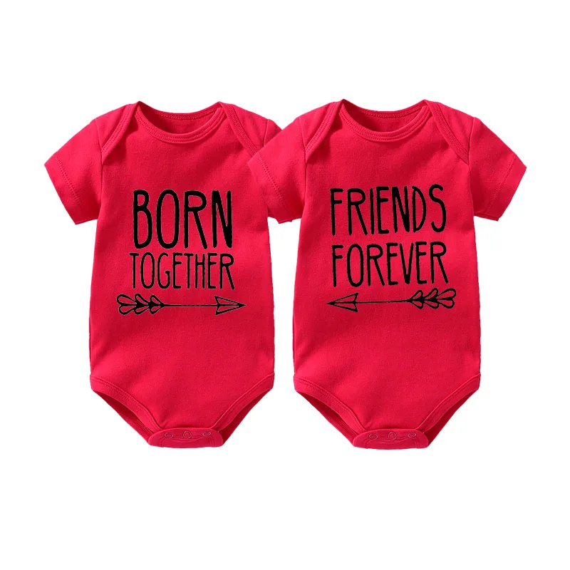 Culbutomind Born Together Friends Forever боди двойной набор детский душ подарок для малышей наряды смешная одежда для близнецов - Цвет: born forever red