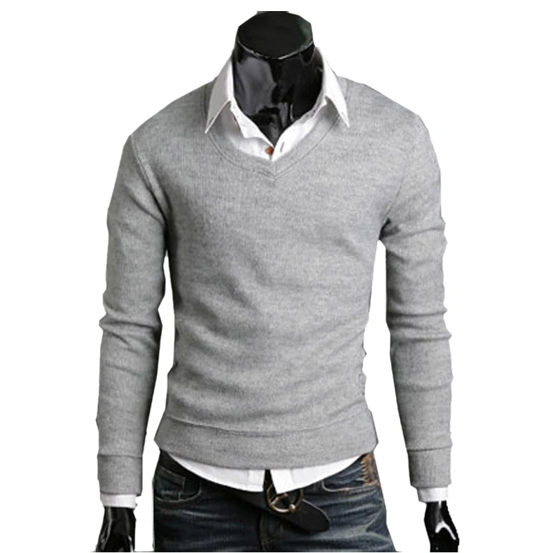 Новое поступление осень Для мужчин; вязаный свитер толстые плюшевые шерсть Свитер с V-образным вырезом дна 4 Размеры 6 цветов