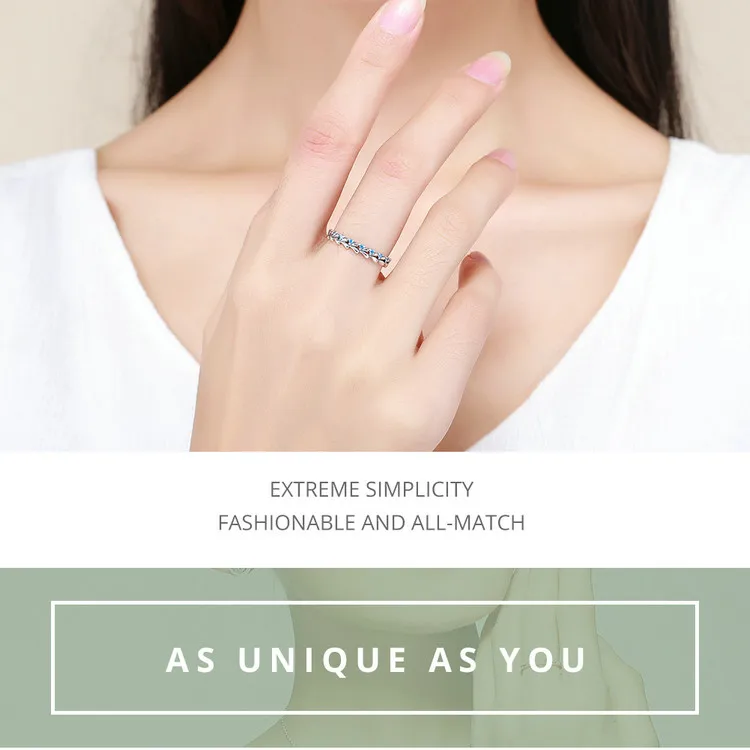 BAMOER Настоящее серебро 925 пробы стекируемое кольцо пшеничная волна и прозрачный CZ кольца на палец для женщин ювелирные изделия из стерлингового серебра SCR162