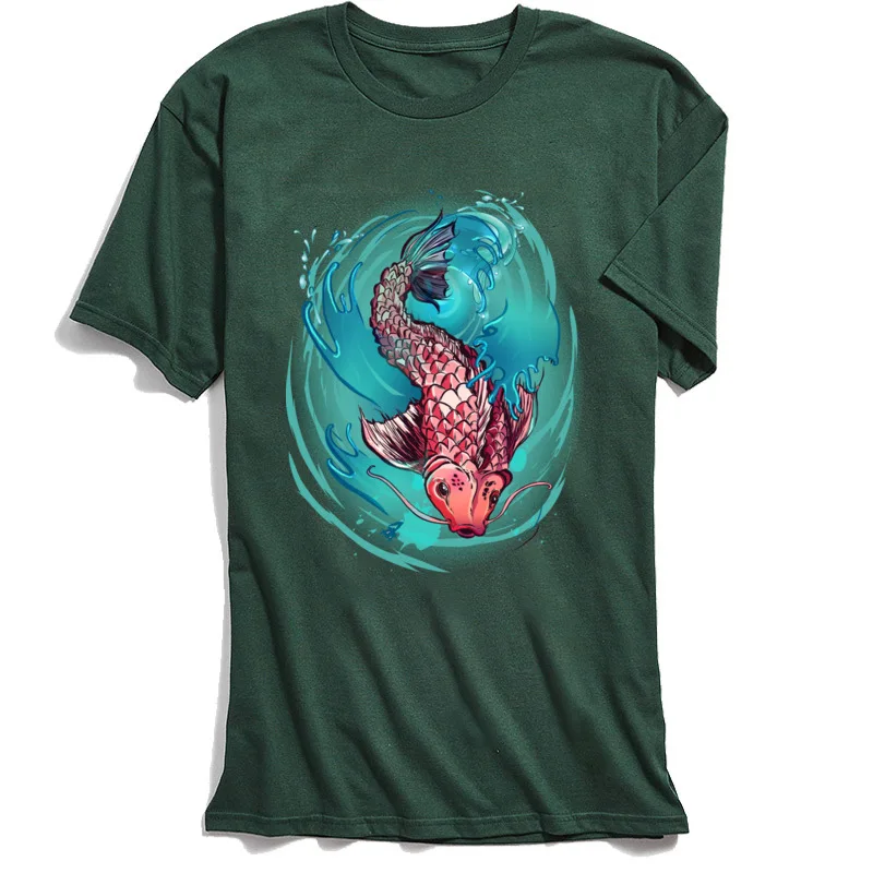 Koi Fish Splash Crewneck T Shirts Thanksgiving Day Tops T Shirt Short Sleeve Funny 100% Cotton Funny Tees cosie Men's Koi Fish Splash dark