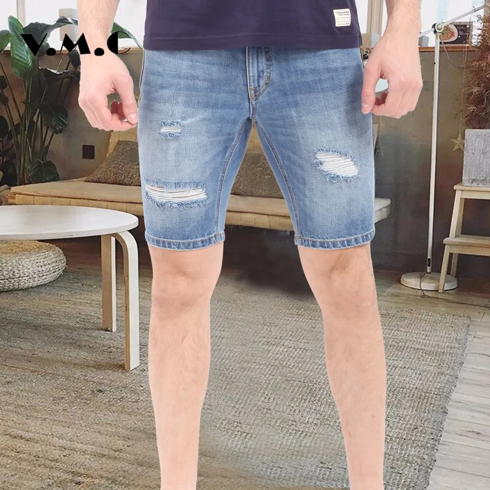 

2017 New Men's Hole Shorts Men's Knee Length Jeans Good Quality Men's Denim Shorts Brand VMC Men's Casual Straght Shorts