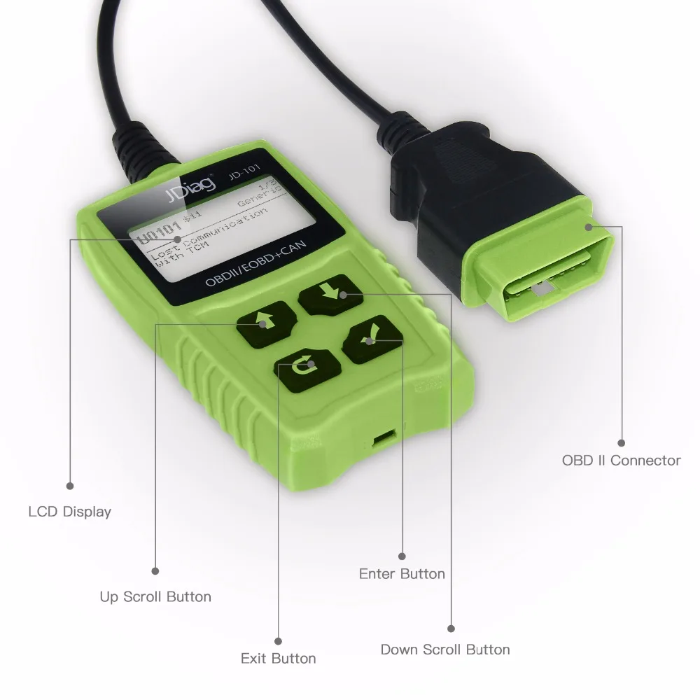 JDiag JD101 считыватель кодов для OBDII/EOBD/CAN коды неисправностей очиститель JDiag JD-101 OBDII диагностический сканер