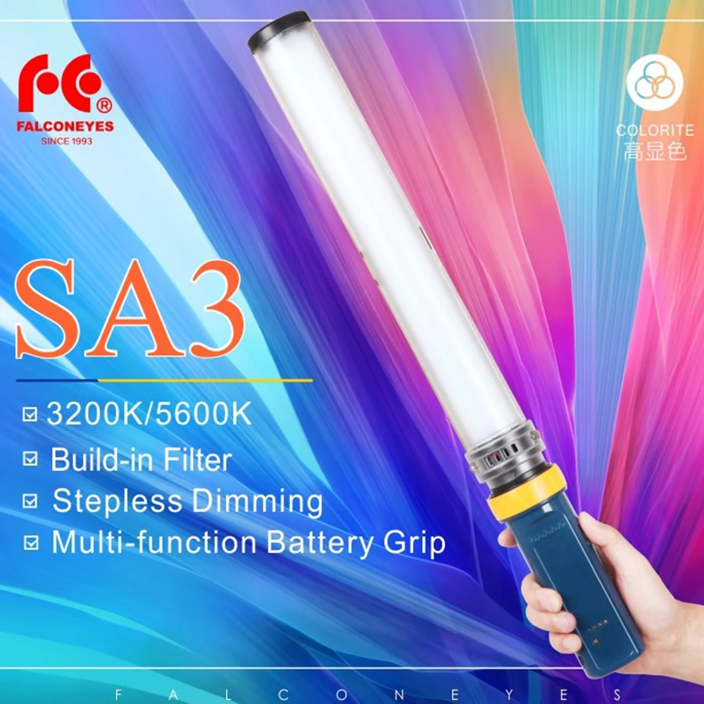 

Falcon Eyes Saber3 LED Photo Video Continuous Light 15W 3200/5600K High CRI95 Dimmable Power Output Handheld LED Light Stick