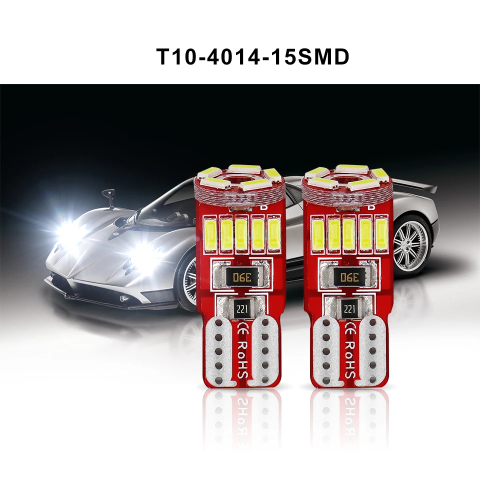 

2PCS T10 W5W White Canbus Error Free Car LED Bulb DRL Light Interior Reading Door License Auto Trunk Lamp 4014SMD Non polari 12V