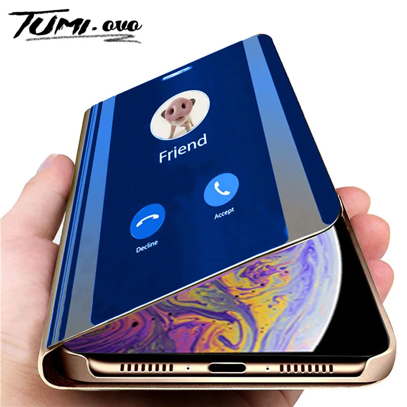 Роскошный умный зеркальный флип чехол для телефона iPhone 6 6S 7 8 Plus X кожаный с