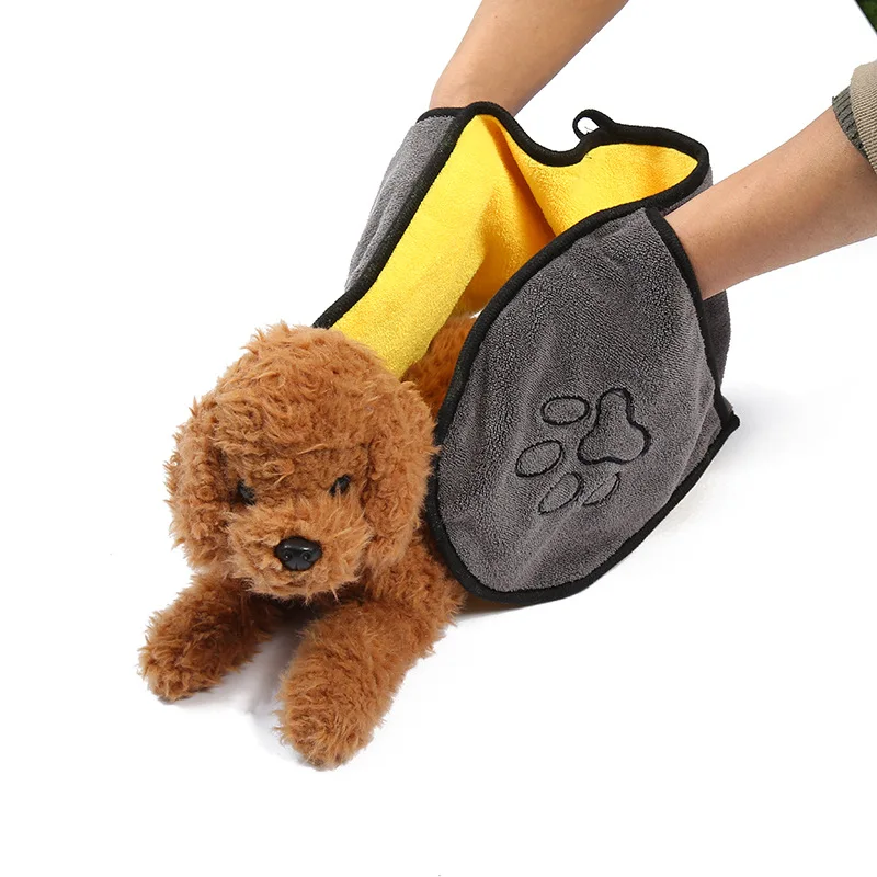 

Super Pet Dog Drying Towel with Paw Striped Pocket Ultra-absorbent Animal Cat Bath Towel Microfiber Convenient Soft 65*23cm