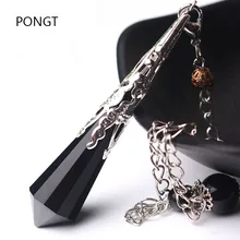 Натуральный черный обсидиан маятники для придавая Исцеление чакры в рейки кристаллические Подвески ожерелье филигранная подвеска