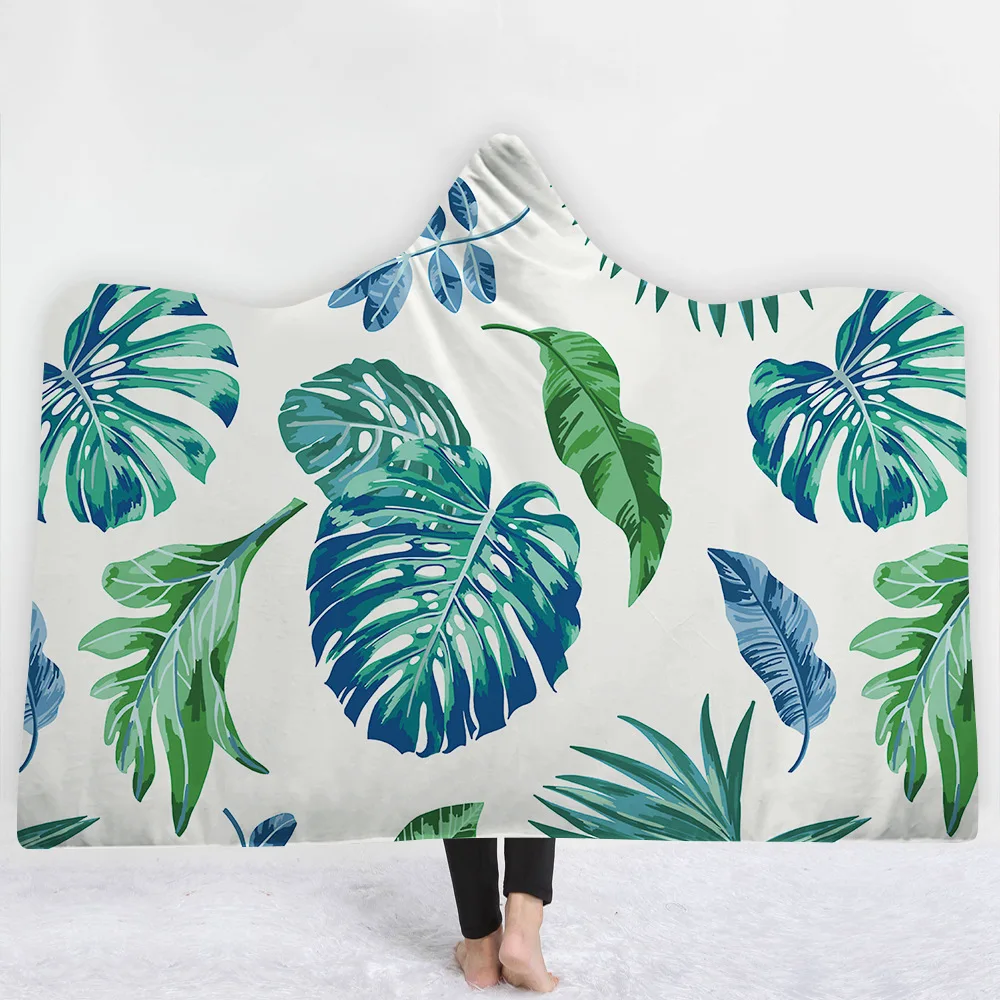 

36 Styles Tropical Plant Tree Flower Pineapple 3D Printed Plush Hooded Blanket for Beds Warm Wearable Soft Fleece Throw Blankets