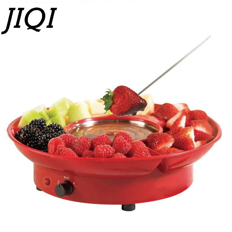 

JIQI Mini Chocolate Fountain Fondue Machine Butter Cheese Heating Pot Chocolate Fruit Melting Hotpot Candy Melter Stove EU Plug