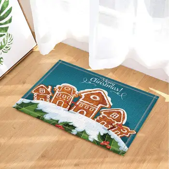 

Christmas Bath Curtain, Gingerbread Houses Covered with Snow in Holly Leaves Bath Rugs, Non-Slip Funny Indoor Outdoor Doormat